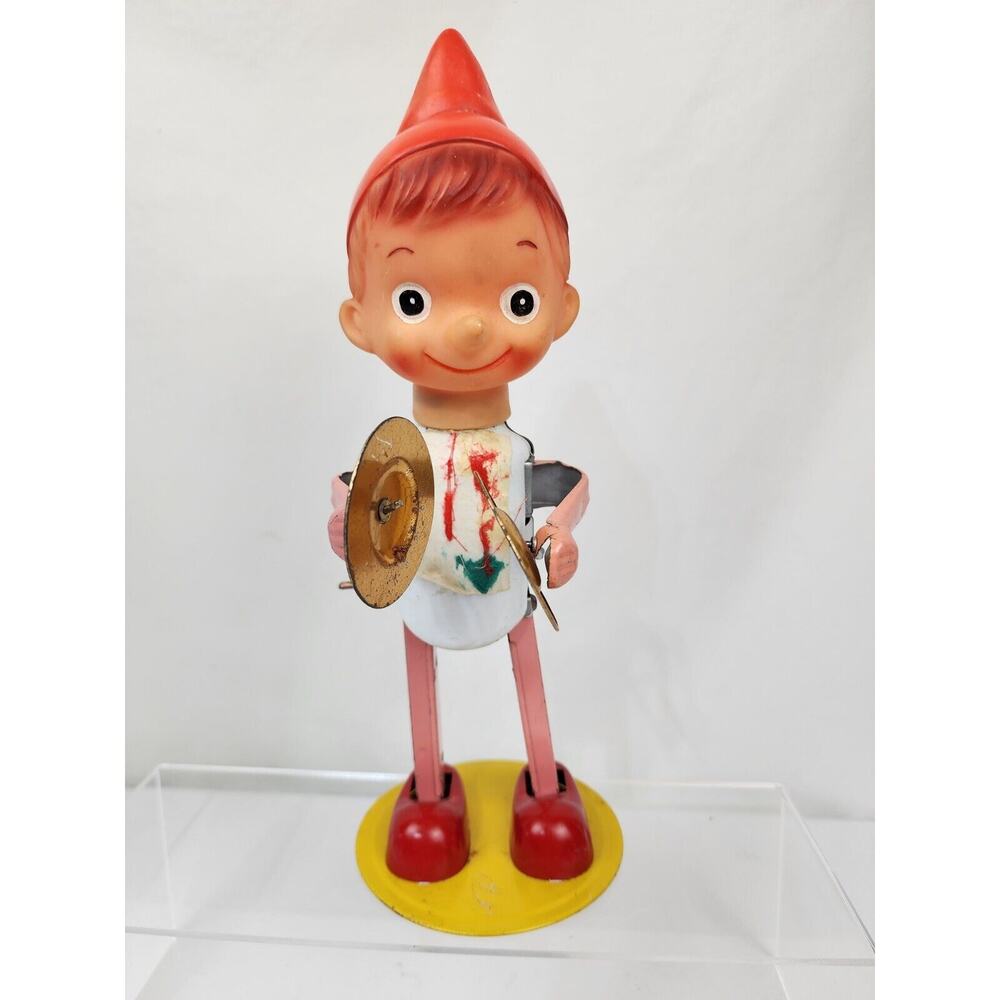 Vintage Tin Pinocchio with Cymbals Wind Up 12" Toy Japan 1950 Parts Only